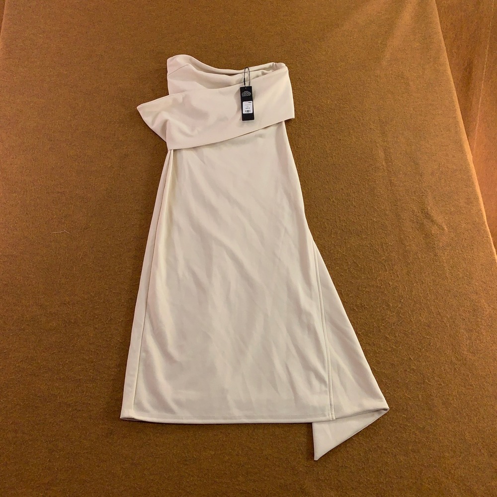 Fashion Nova Womens XS Cream Millie One Shoulder Crepe Knit Midi Dress NWT